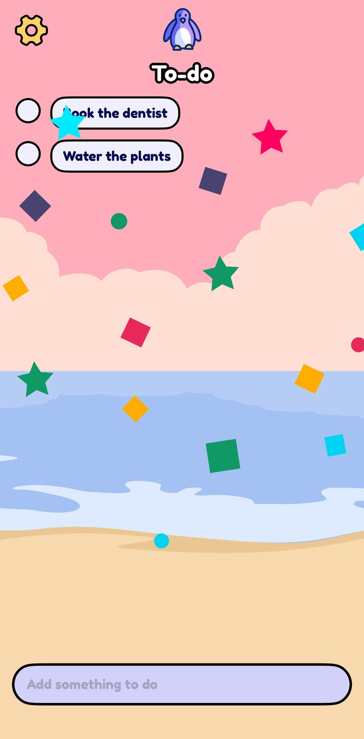 The to-do list, with confetti over a beach scene